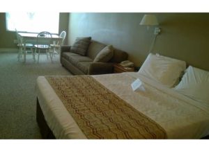 Okoboji Resort Bedroom and Living Room
